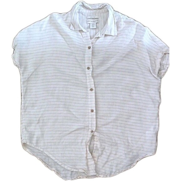 Cynthia Rowley 100% Linen Wood Button Up Blouse Sz XS Yellow Striped Oversized - Picture 1 of 6
